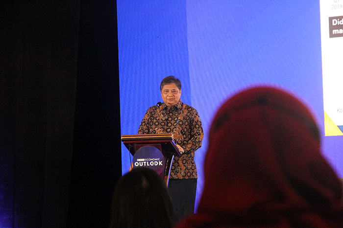 Menko Airlangga Hartarto saat menyampaikan keynote speech mewakili Presiden RI dalam H1 Global Research Briefing – 2023 Global & Indonesia Outlook.