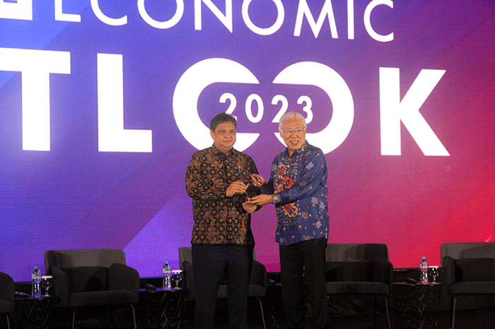 Menko Airlangga Hartarto saat menyampaikan keynote speech mewakili Presiden RI dalam H1 Global Research Briefing – 2023 Global & Indonesia Outlook.