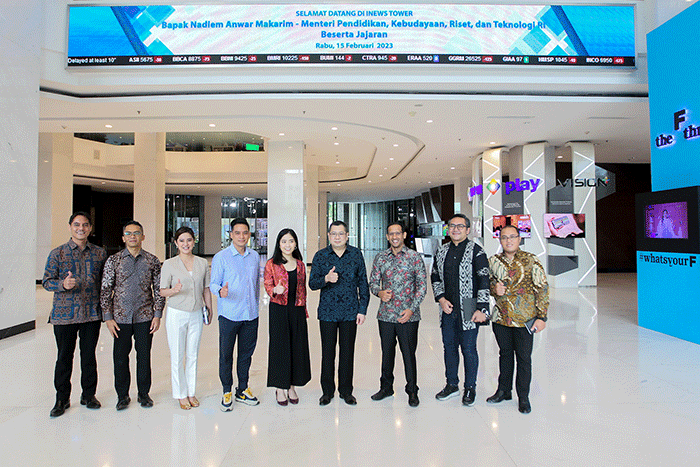 Executive Chairman MNC Group Hary Tanoesodibjo (kanan) menerima kunjungan Menteri Pendidikan, Kebudayaan, Riset, dan Teknologi Nadiem Anwar Makarim.