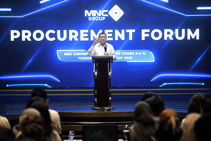 Executive Chairman MNC Group Hary Tanoesoedibjo memberikan arahan di acara Procurement Forum yang digelar di MNC Conference Hall, iNews Tower.