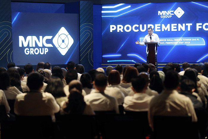 Executive Chairman MNC Group Hary Tanoesoedibjo memberikan arahan di acara Procurement Forum yang digelar di MNC Conference Hall, iNews Tower.