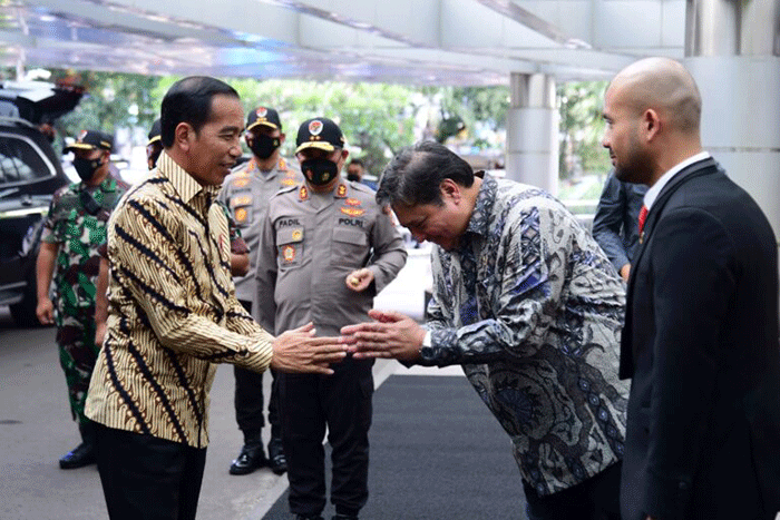 Presiden Joko Widodo memberikan sambutannya saat menghadiri pelantikan Badan Pengurus Pusat Himpunan Pengusaha Muda Indonesia Masa Bakti 2022-2025.