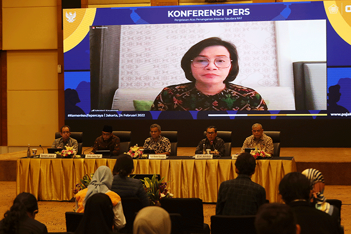 Rilis penanganan internal Kementerian Keuangan atas kasus Rafael Alun Trisambodo di Kantor Pusat Ditjen Pajak, Jakarta, Jumat (24/2/2023).