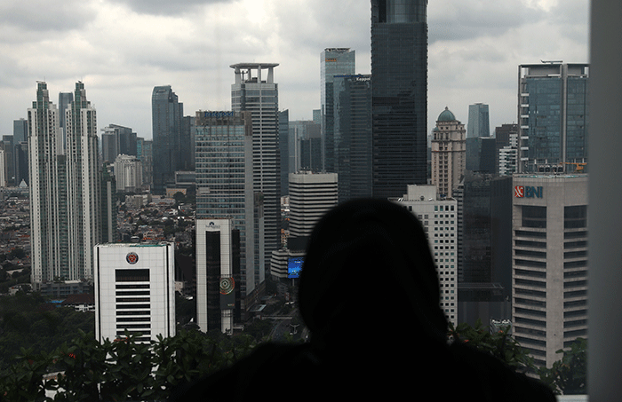 Gedung bertingkat terlihat dari ketinggian di kawasan Jakarta Pusat, Kamis (23/2/2023).