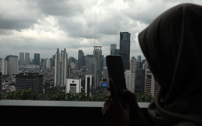 Gedung bertingkat terlihat dari ketinggian di kawasan Jakarta Pusat, Kamis (23/2/2023).
