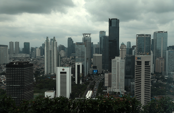 Gedung bertingkat terlihat dari ketinggian di kawasan Jakarta Pusat, Kamis (23/2/2023).