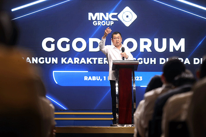 Hary Tanoesoedibjo hadir dan memberikan arahan pada saat Workshop Group Governance and Organization Development MNC Group di Jakarta, Rabu (1/3/2023).