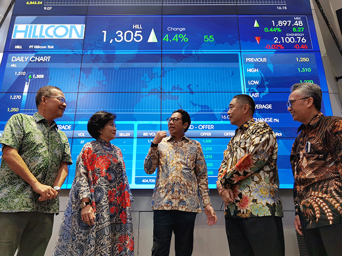 PT Hillcon Tbk resmi melantai di Bursa Efek Indonesia (BEI) hari ini, Rabu (1/3/2023).