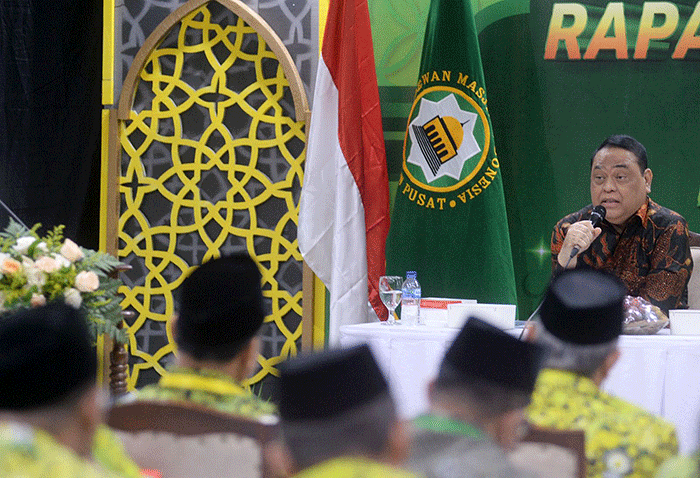 Wakil Ketua Umum DMI Komjen Pol (Purn) Syafruddin memberikan paparannya saat Rapat Pimpinan Nasional (Rapimnas) III, di kantor pusat DMI, Jakarta Timur.