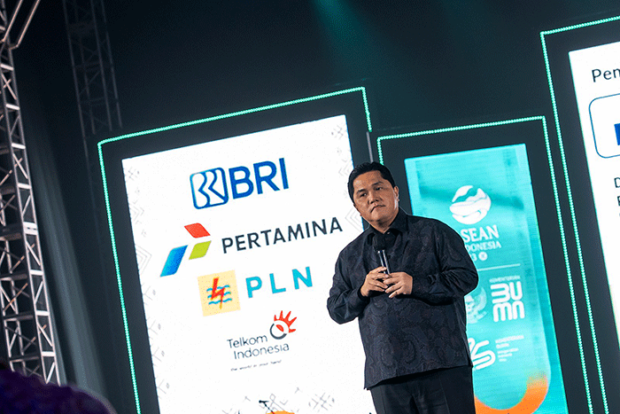 BUMN Corporate Communications and Sustainability Summit (BCOMSS) 2023 di Tennis Indoor Senayan, Jakarta, Kamis (9/3/2023).
