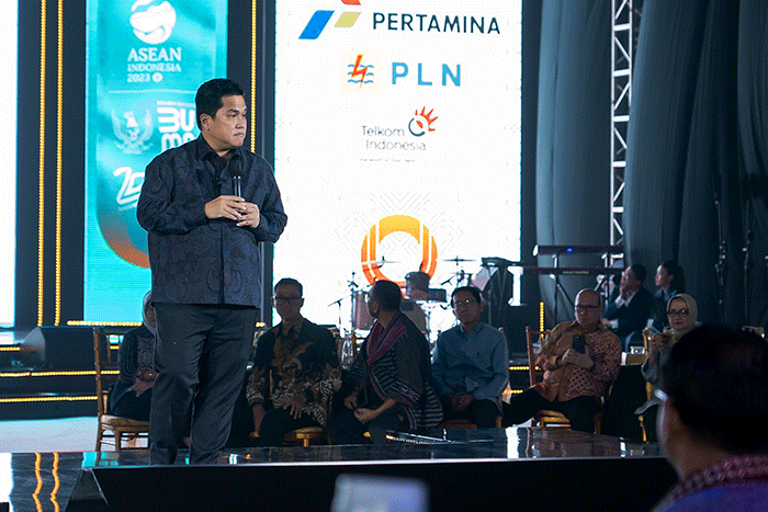 BUMN Corporate Communications and Sustainability Summit (BCOMSS) 2023 di Tennis Indoor Senayan, Jakarta, Kamis (9/3/2023).
