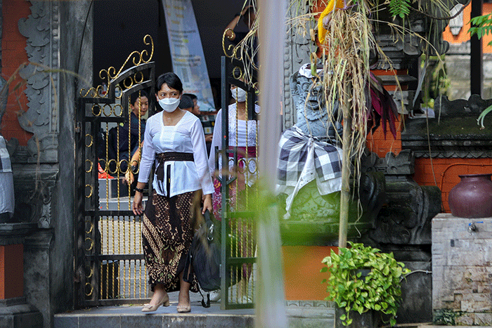 Suasana perayaan Hari Raya Nyepi Tahun Baru Saka 1945 di Pura Aditya Jaya, Rawamangun, Jakarta Timur, Rabu (22/3/2023).