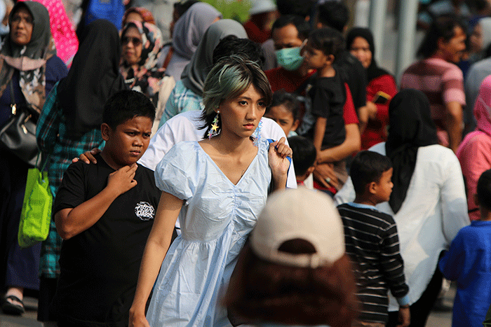 Jelang akhir libur lebaran dan libur peringatan hari buruh Pengunjung memadati Kawasan Kota Tua, Jakarta, Senin (1/5/2023).