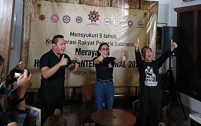 Peringatan HUT Ke-5 Konfederasi Rakyat Pekerja Indonesia (KRPI) di Jakarta, Selasa (2/5/2023).