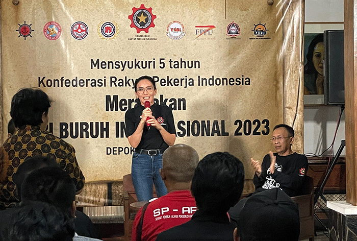 Peringatan HUT Ke-5 Konfederasi Rakyat Pekerja Indonesia (KRPI) di Jakarta, Selasa (2/5/2023).