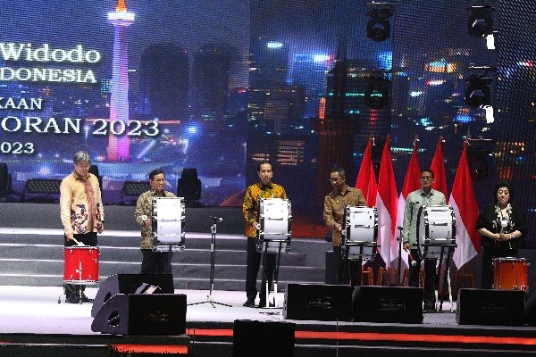 Presiden Joko Widodo memberikan sambutan saat membuka Jakarta Fair 2023 di JIExpo Kemayoran, Jakarta, Rabu (14/6/2022).