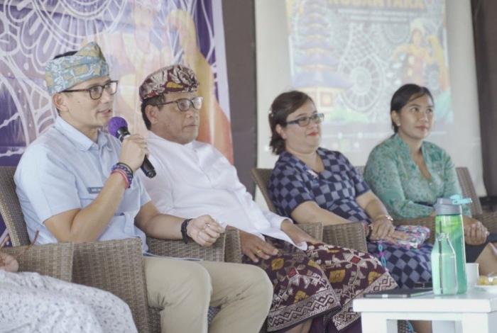 Menparekraf Sandiaga Salahuddin Uno menghadiri acara Kelana Nusantara,  di Istana Taman Jepun, Denpasar, Bali, Minggu (18/6/ 2023).