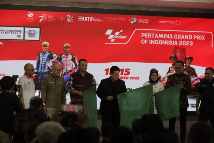 Menteri BUMN Erick Thohir secara resmi meluncurkan MotoGP dan ARRC 2023 di Jakarta, Kamis (13/7/2023).
