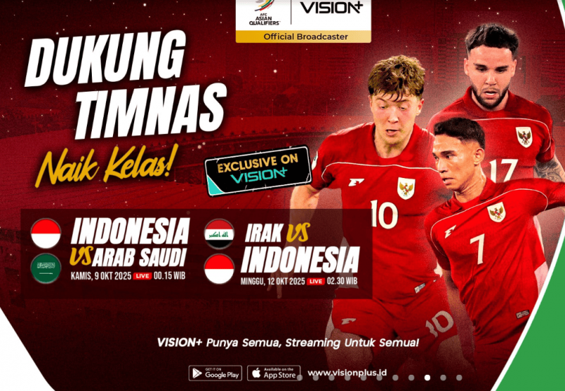 Harga Paket Vision+ buat Nonton Timnas Indonesia vs Irak 12 Oktober, Ini Cara Belinya
